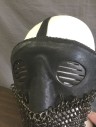 N/L, Black, Pewter Gray, Leather, Metallic/Metal, Solid, Black Leather with Pewter Chainmail Covering Mouth Area, Slatted Eye Openings, Elastic Strap, Made To Order