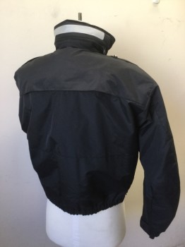 BLAUER, Navy Blue, Nylon, Polyester, Solid, Ripstop, Zip & Snap Frtont, Collar Attached, 2 Pockets, Side Zips Under Arms, Removable Liner, Epaulets, Hide Away Hoody in Collar, Reflective Silver Stripe on Collar