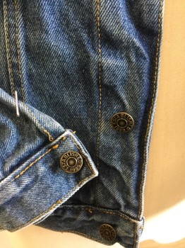 THE CHILDREN'S PLACE, Lt Blue, Cotton, Solid, Denim Jean Jacket, Collar Attached, Brass Button Front, 4 Pockets, Long Sleeves,