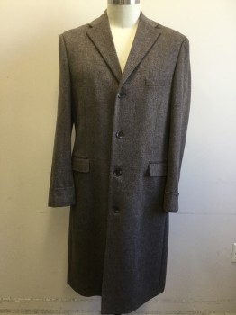N/L, Brown, Cream, Polyester, Acrylic, Stripes - Diagonal , Single Breasted, Collar Attached, Notched Lapel, 3 Pockets, 1/2 Turned Back Cuff, Below Knee