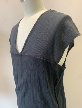 N/L MTO, Black, Brown, Cotton, Solid, Gauze, Brown Hand Stitching at Seams, V-neck, Sleeveless, Empire Waist, Pullover, Aged, Made To Order