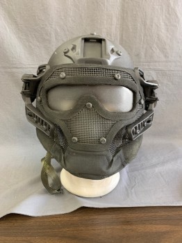 MTO, Gray, Fiberglass, Plastic, Solid, Helmet with Plastic Mesh Face Covering, Chin Strap,