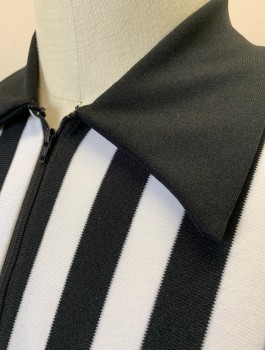 BRISTOL PRODUCTS, Black, White, Nylon, Polyester, Stripes - Vertical , Long Sleeves, Pullover, Solid Black Collar Attached, Zipper at Neck, 1 Patch Pocket