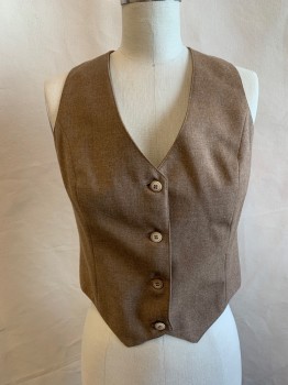 N/L, Dk Beige, Salmon Pink, Wool, Solid, Heathered, V-neck, 4 Buttons Down Front