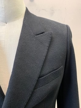 YING TAI, Black, Wool, Peak Lapel, Double Breasted, Button Front, 6 Gold Buttons, 3 Pockets