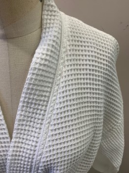 NORDSTROM, White, Cotton, Plaid-  Windowpane, Textured Fabric, 2 Pockets, Belt Separate, Shawl Collar