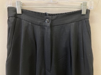 DANI MAX, Black, Rayon, Acetate, Solid, Pleated Front, Elastic Waist Band, Side Pockets, Zip Front,