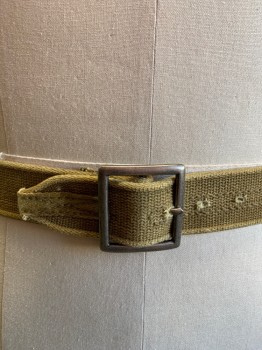 NO LABEL, Khaki Brown, Cotton, Webb, Silver Open Buckle *Missing Brown Leather Piece