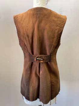 MTO, Brown, Terracotta Brown, Ochre Brown-Yellow, Microfiber, Faded, Button Front, Toggles, Toggle Back Belt, Ombre Fading, Raw Edge