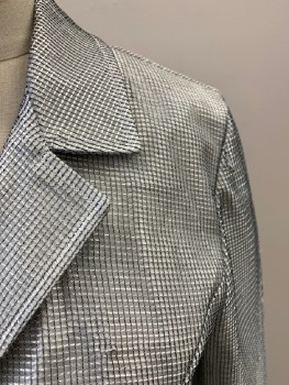 NL, Silver, Synthetic, White & Black Windowpane Mesh, C.A., Single Breasted, B.F., 2 Pckts, Belted Back, Multiples