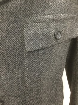 N/L, Gray, Black, Wool, Herringbone, 4 Button Front, Notched Lapel, 3 Pockets, Made To Order