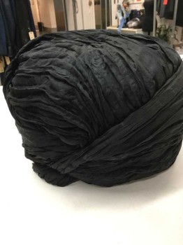 N/L MTO, Black, Rayon, Turban Like Shape, Wrinkled Rayon Gathered and Wrapped Around Foam