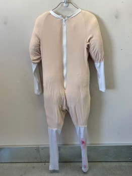 J&M COSTUMERS, Beige, White, Spandex, Solid, Full Body with Long Sleeves, Full Legs, White Legs and Forearms, Center Back Zipper,  Zipper at Crotch **Dirty & Blood Stained at Leg Openings