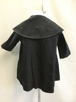N/L, Black, Cream, Silk, Solid, Child's Sailor Top: Black Silk, Large Round Collar, Double Breasted with Cream Buttons, 3/4 Sleeve, **Has Damage To Fabric Throughout: Fabric Is Disintegrating In Spots, Especially In Lining & Collar. Has Been Repaired In A Few Spots.