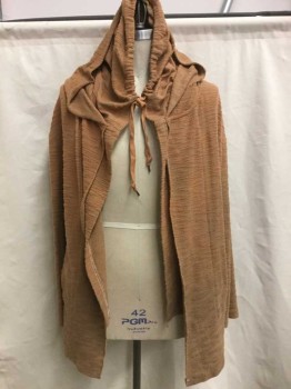 LE 31, Terracotta Brown, Cotton, Polyester, Solid, Ribbed Broken Horizontal Stripes Jersey, Long Sleeves, Hooded, Open At Center Front, Drawstring/Self Ties At Neck, 2 Welt Pockets At Hips, No Lining, **Has a Double