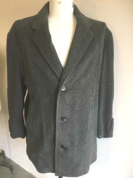 JOSEF F. FEIKUS, Dk Gray, Wool, Solid, Brushed/Ribbed Plush Wool, Single Breasted, Notched Lapel, 3 Buttons,  2 Pockets, Gray Silk Lining,