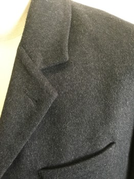 MICHAEL KORS, Charcoal Gray, Wool, Nylon, Solid, Single Breasted, Collar Attached, Notched Lapel, 3 Pockets, Below Knee Length