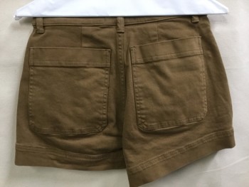 EVERLANE, Lt Brown, Cotton, Solid, (double) Light Brown, 1.5" Waist Band, Flat Front, Zip Front, 4 Pockets