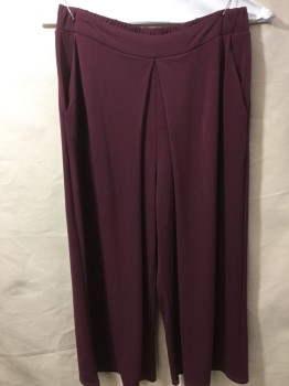 BCBG, Maroon Red, Polyester, Lycra, Solid, Maroon, 1.5" Waist Band with Elastic Back, 1 Pleat Front Center, 2 Pockets, Flowy