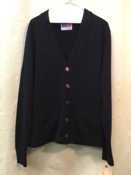 SCHOOL APPAREL, Navy Blue, Acrylic, Solid, Navy, Button Front, 2 Pockets,