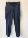 BLAUER, Navy Blue, Polyester, Cotton, Solid, Twill, Cargo Pockets, Zip Fly, 1" Wide Belt Loops, Elastic Waist in Back