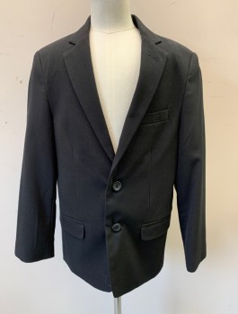 CALVIN KLEIN, Black, Polyester, Rayon, Solid, Single Breasted, Notched Lapel, 2 Buttons, 3 Pockets, Black Lining, Has a Double: FC076522
