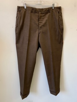 CURLEE CLOTHES, Brown, Black, Wool, Check - Micro , Flat Front, Tapered Leg, Cuffed Hems, Zip Fly, 4 Pockets, Belt Loops,
