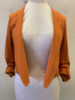 BABATON, Orange, Acetate, Polyester, Solid, Orange, Shawl Lapel, Open Front, Cropped, No Pockets, Folded Cuffs