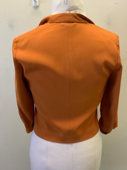 BABATON, Orange, Acetate, Polyester, Solid, Orange, Shawl Lapel, Open Front, Cropped, No Pockets, Folded Cuffs
