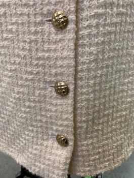 Chanel, Cream, Wool, Silk, Houndstooth, Silk and Gold Chain Braided Waistband , Single Front Seam,  Zipper Back, Three Gold Mottled Double C Buttons , Floral Silk Lining, Small Brown Stains on Lower Right See Picture