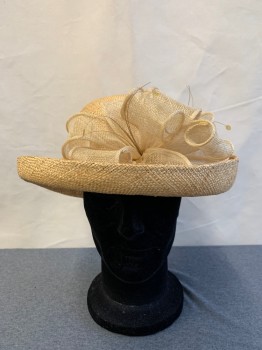 Betmar, Khaki Brown, Straw, Weaved Straw Hat, Curved Brim, Round Crown, Webbed Band With Bow