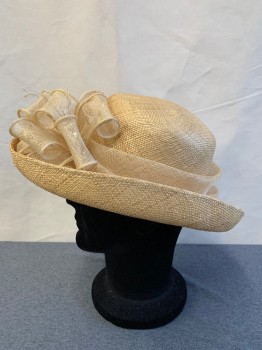 Betmar, Khaki Brown, Straw, Weaved Straw Hat, Curved Brim, Round Crown, Webbed Band With Bow