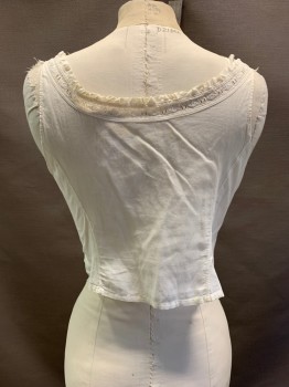 NL, Off White, Cotton, V-N, Eyelet Trim, Ruffle Trim, Button Front, Diagonal Seams, *Red Stain on Left Armpit, Missing 2nd to Last Button, Blue Stains on Placket