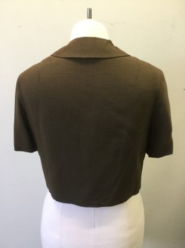 BRIE ORIGINALS, Brown, Rayon, Solid, 5 Button Bolero Jacket Single Breasted, with Collar Attached, Short Sleeves. Sun Damage to Shoulders