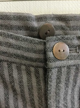 JOHN KRISTIANSEN, Gray, Charcoal Gray, Wool, Herringbone, Stripes, Flat Front, Button Fly, Suspender Buttons At Inside Waistband, Belted Back, IMade To Order