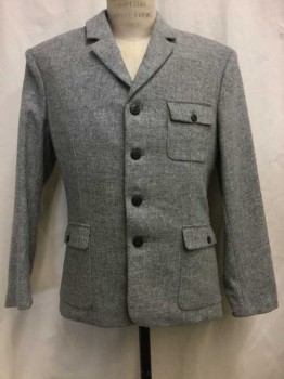 NL, Heather Gray, Wool, Heathered, Heather Gray, Button Front, Notched Lapel, 3 Pockets, Multiples,