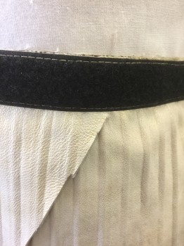 N/L, Beige, Taupe, Black, Leather, Cotton, Stripes - Vertical , Geometric, Egyptian Skirt/Bottom: Beige Self Vertical Stripe Pattern Leather, "Wrapped" Across Front, Beige with Taupe Raised Pattern on Cotton Underlayer, Black 1" Wide Velcro Waistband, Made To Order