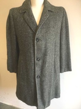 BUFFIELD, Gray, Charcoal Gray, Wool, Herringbone, Single Breasted, Notched Collar, 3 Buttons, *Body of Coat Has Holes Throughout