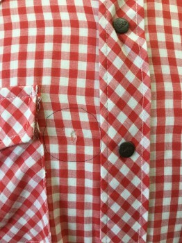 LEE, Red, White, Poly/Cotton, Gingham, Long Sleeves, Collar Attached, Snap Closures. Hole at Right Front,