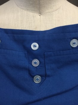 NL , Royal Blue, Cotton, Solid, High Square Neck with Box Pleat, V Back, Button Back, Button Detail
