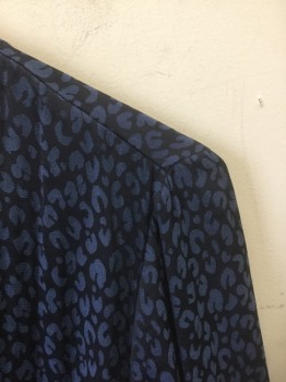 1.STATE, Midnight Blue, Dk Blue, Polyester, Animal Print, Midnight with Dark Blue Leopard Spots Pattern, 3/4 Sleeve, Wrapped V Neckline, Tapered Leg, **With Matching Self Fabric Sash Belt **Barcode Located Behind Side Pocket