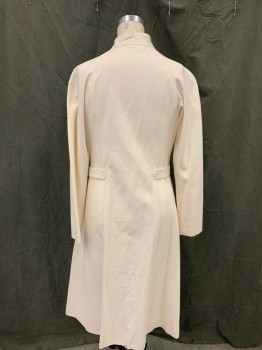 MTO, Off White, Cotton, Solid, Sci-Fi Dress/Lab Coat, Princess Seams, Raglan Long Sleeves, Hidden Zipper in Raglan Seam, Band Collar with Hook & Eyes, 2 Pockets, Attached Self Belt Woven Through Garment to Hook & Eyes at Front *Brown Stain on Lower Skirt*