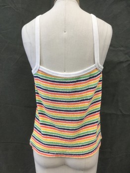 LEVI'S, White, Orange, Yellow, Green, Navy Blue, Cotton, Stripes, Terry Cloth Tank, Solid White Ribbed Knit Straps/Neck