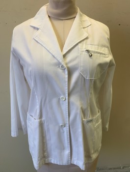LANDAU, White, Poly/Cotton, Solid, 3 Buttons, Notched Lapel, 5 Pockets/Compartments, No Lining, Self Belt Detail at Center Back Waist