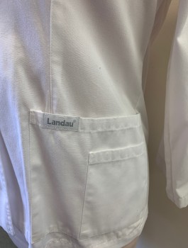LANDAU, White, Poly/Cotton, Solid, 3 Buttons, Notched Lapel, 5 Pockets/Compartments, No Lining, Self Belt Detail at Center Back Waist