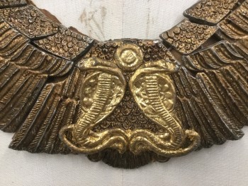 MTO, Gold, Metallic/Metal, Leather, Gold Metal Feather Pieces Over Leather, Leather Tie Back, Gold Double Asp Center Medallion
