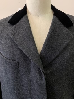 Dominic Gherardi, Gray, Black, Wool, Silk, Solid, Wooly felted ,notched Wide Lapel ,velvet Collar Detail, 3 Button Front , Hidden Button Placket , Single Vent ,two Small Buttons on Each Cuff