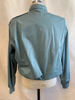 WORLD TRAVEL CLUB, Sage Green, Polyester, Cotton, Solid, Zip Front, Rib Knit Cuffs An Waistband, Epaulets and Neck Belt, Members Only Style, 3 Pockets,