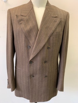 SERJ MTO, Brown, Wool, Tweed, Stripes - Vertical , Made To Order, Double Breasted, Peaked Lapel, 3 Pockets, Brown Lining
