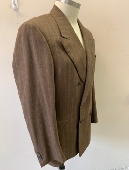 SERJ MTO, Brown, Wool, Tweed, Stripes - Vertical , Made To Order, Double Breasted, Peaked Lapel, 3 Pockets, Brown Lining
